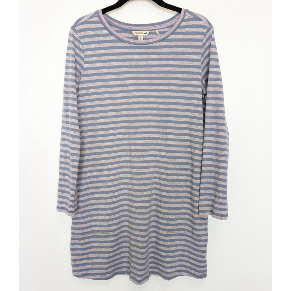 Toad&Co Dress Womens Small Blue‎ Striped Windmere II Organic Pockets Outdoors